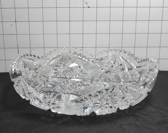 Antique Heavy Cut 8" Shallow Glass Bowl - Hobstars w/Sawtooth Edge (shop)