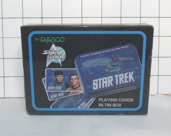 Vtg 1992 Enesco Star Trek Tin w/ 2 Decks of Playing Cards 5.25" x 4"