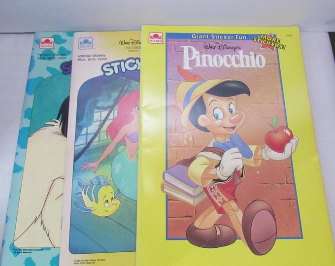 3 Disney Giant Sticked Fun Books Pinnochio, 101 Dalmations and Little Mermaid