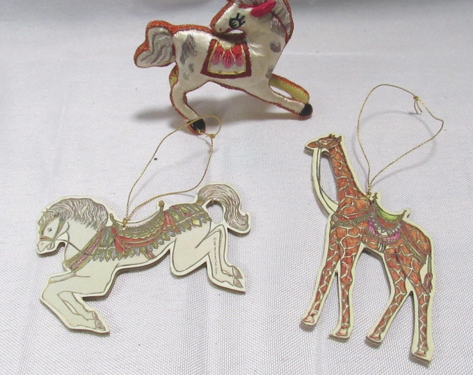 3 Circus Animal Themed Christmas Ornaments (bs e12)