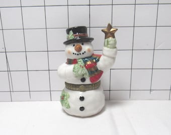 Ceramic Snowman Holding Star Hinged Trinket Keepsake Box 4" (H)