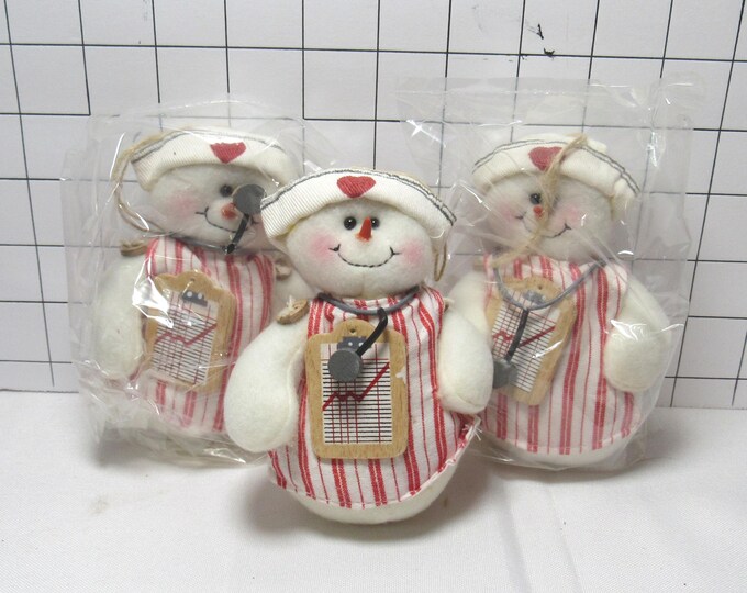 Terry's Village 3 pc Plush Nurse Snowwomen Christmas Ornaments (Bx 2)