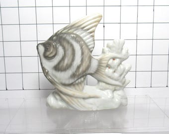 VTG  White and Gray Ceramic Angel Fish Figurine/Aquarium Decoration - Japan (H)