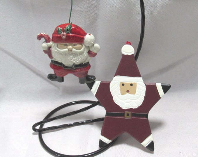 Lot of 2 Santa Christmas Ornaments Wood/Ceramic (BS e7)