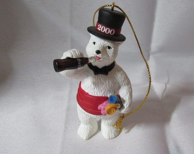 Millennial 2000 Coca Cola Bear "Happy New Year" Resin Christmas Ornament (S33)