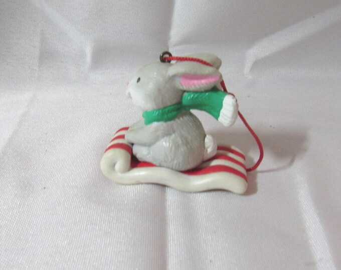 Avon Frosty Treats - Rabbit on Peppermint Candy Sled - Christmas Ornament (S31)