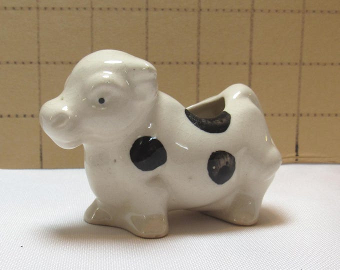 Vtg Ceramic Black & White Cow Toothpick Holder