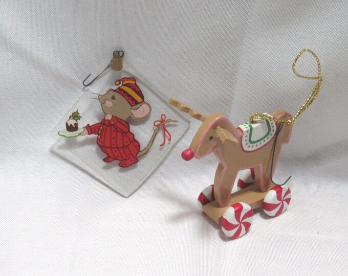 2 Assorted Christmas Ornaments Wood & Glass  (Bx 3)
