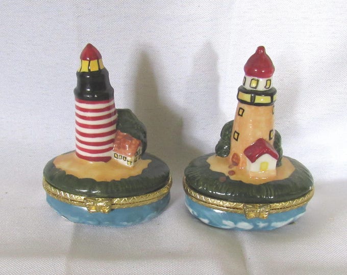 2 Young 2001 Ceramic Lighthouse Hinged Trinket Boxes