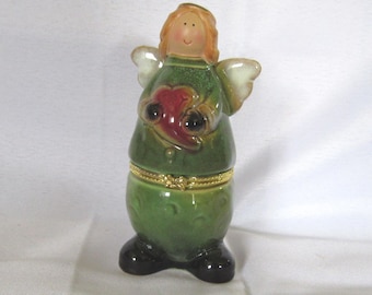 Ceramic Angel with Heart Hinged Trinket Keepsake Box