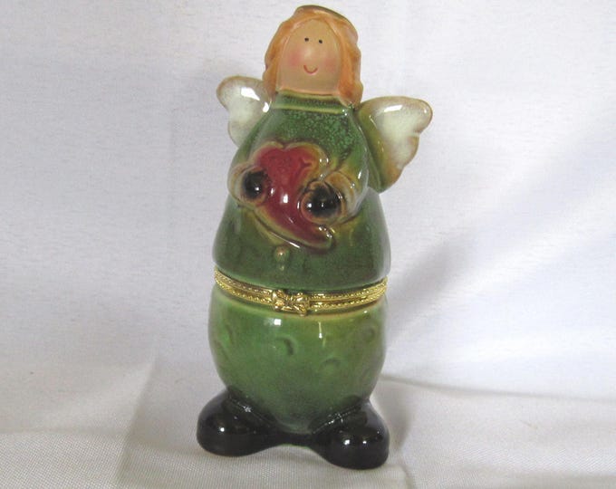 Ceramic Angel with Heart Hinged Trinket Keepsake Box