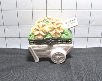 Hallmark "Thinking of You" Flower Cart Hinged Trinket w/ Card inside (H)