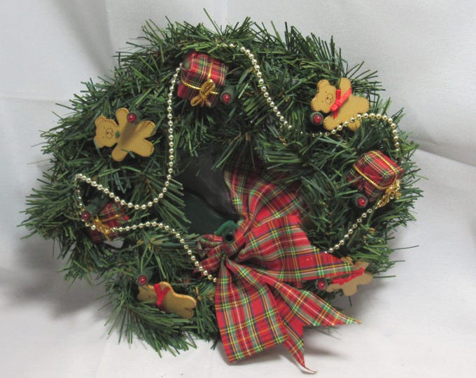 Vtg 90s Avon 10" Christmas Teddy Bear Musical Wreath Motion Activated Light Up Sings (h)