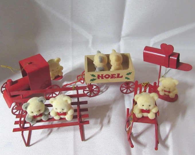 Set of 5 Avon 1980's Red Metal/Teddy Bear Ornaments  (s17)