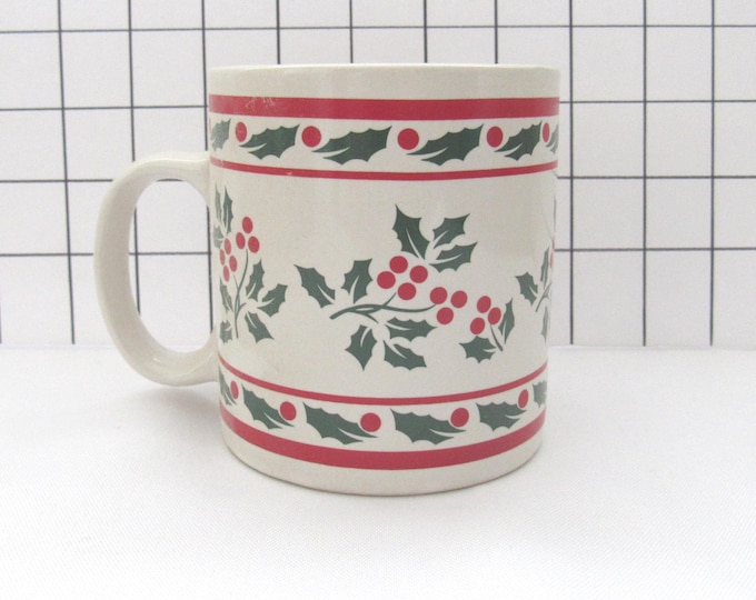 Vtg Ceramic Holly Christmas Coffee Mug