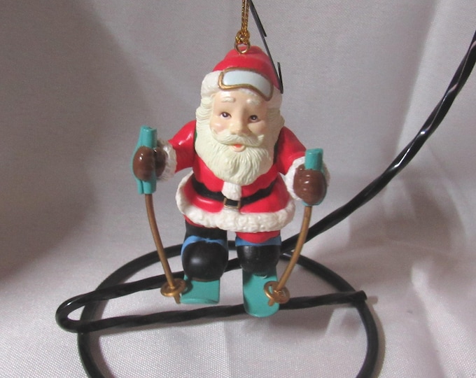 Plastic Skiing Santa Christmas Ornament (Bx 6)