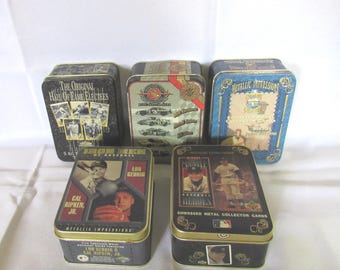 Choice of VTG Avon Nascar Baseball Embossed Metal Collector Cards in Decorative Tins (Bx 5)