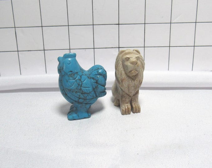 Carved Rooster & Lion Turquoise/Stone Figurines