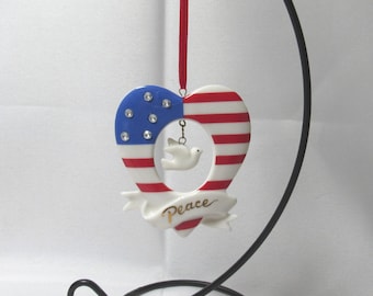 Vtg Avon Heart Shaped Ceramic Stars and Stripes Ornament (Bx 4)