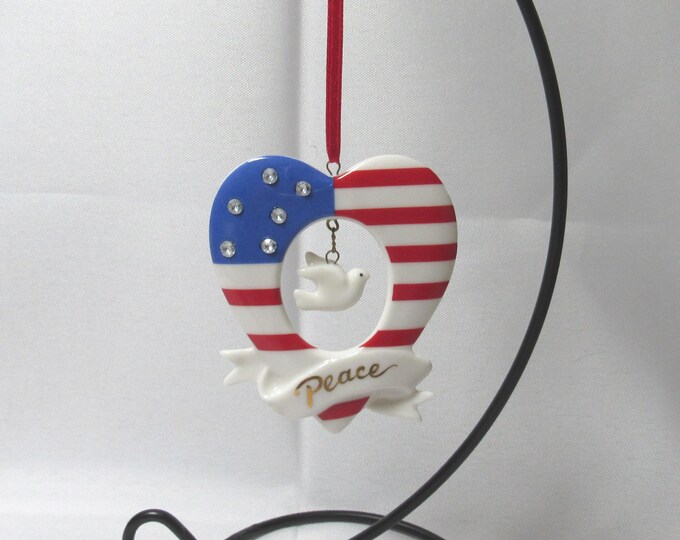 Vtg Avon Heart Shaped Ceramic Stars and Stripes Ornament (Bx 4)