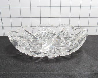Antique Heavy Cut 6" Shallow Glass Bowl - Hobstars and Fans  w/Sawtooth Edge (shop)