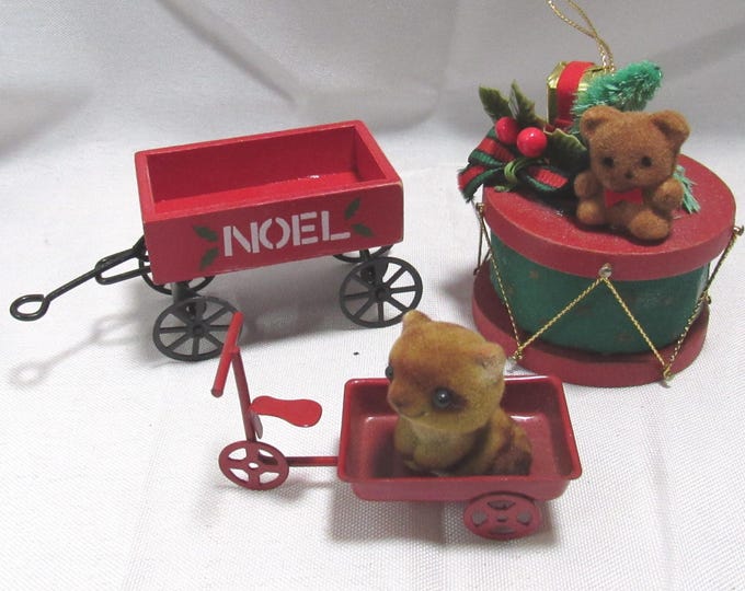 3 Assorted VTG Christmas Ornaments - Wood/Metal (S 14)