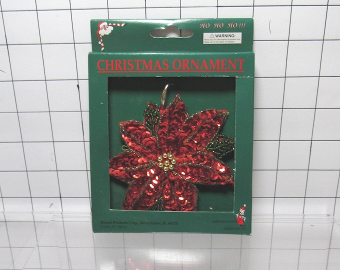 Sequin & Beaded Poinsettia Christmas Ornament (bx1)