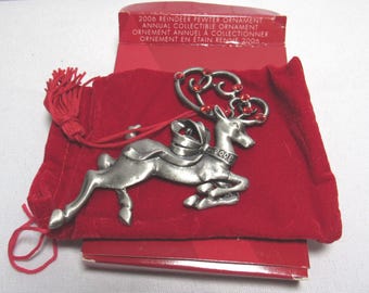 VTG Avon 2006 Pewter Reindeer Ornament w/Red Rhinestones (bx1)