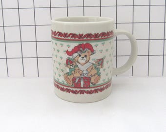 Vtg Ceramic Teddy Bear Christmas Coffee Mug-World Bazaar