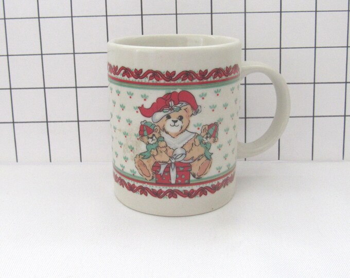 Vtg Ceramic Teddy Bear Christmas Coffee Mug-World Bazaar