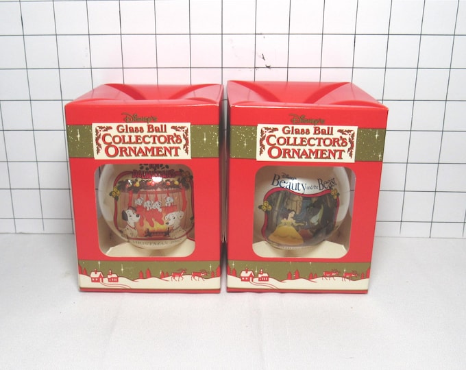 Choice of Disney's 1992 Glass Ball Collector's Ornaments 101 Dalmatians or Beauty & the Beast (bx1)