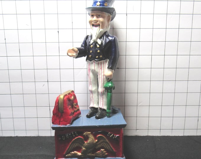 VTG Reproduction Cast Iron Uncle Sam Mechanical Bank