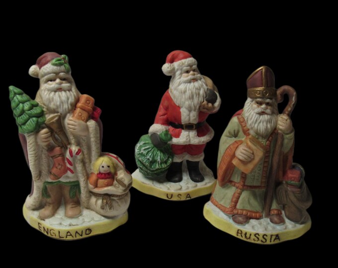 VTG 3 Pc Set of Ceramic Santas of the World (Bx 4)