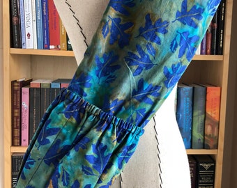Blue Green Leaf Batik Print Yoga Mat Bag with Pockets