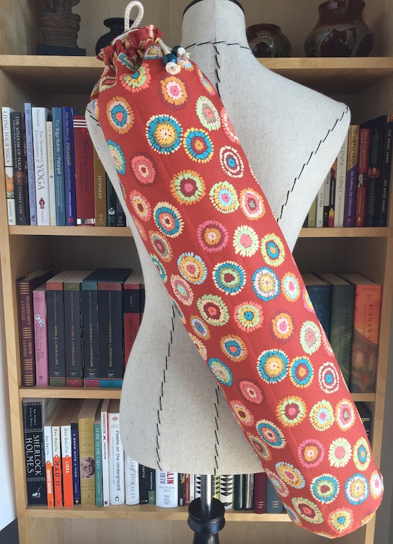Boho Yoga Mat Bag: Orange Cotton, Bohemian Print