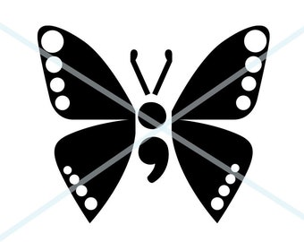 Mariposa con punto y coma, Concientización sobre la salud mental, archivo de corte de silueta de Cricut, descarga instantánea PNG DXF jpg