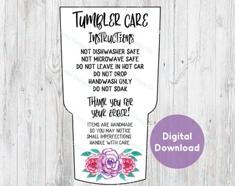 Tumbler care card, Cricut Silhouette, print and cut, Tumbler Instructions, Tumbler maker, Printable card, Instant download, Tumbler Business