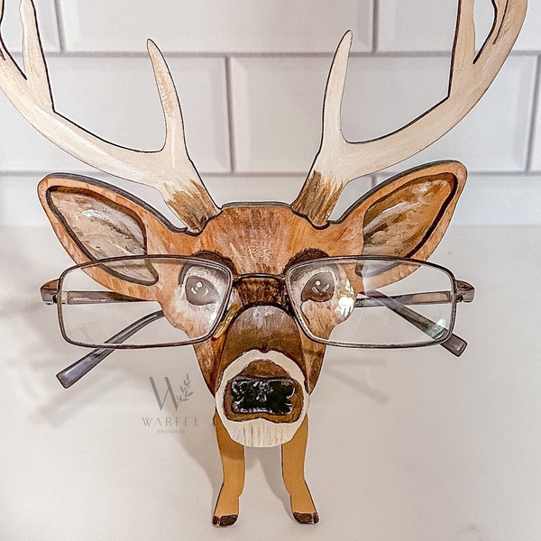 Deer Reading eyeglasses holder, Deer hunter desk decor, Hunting decor, Unique Gift for a hunter, deer antlers, Stand for reading glasses