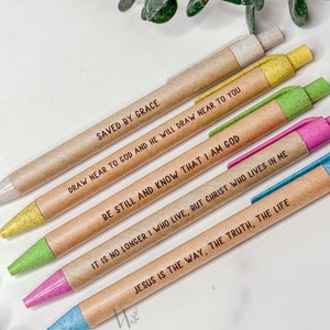 Christian ballpoint pen set, Engraved Bible scripture, Cute colorful pens, Black refillable cardboard writing pens, Pens for Christian women