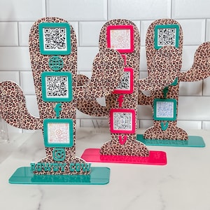 Leopard Print Cactus QR Code Sign: Custom Acrylic Small Business Display