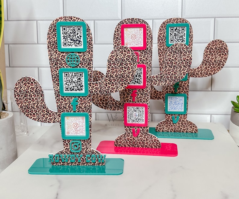 Leopard Print Cactus QR Code Sign: Custom Acrylic Small Business ...