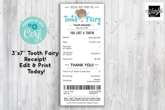 Tooth Fairy Receipt Printable, Tooth Fairy note, Tooth Fairy Certificate, Personalized Tooth Fairy Letter for kids, Tooth Fairy Printable