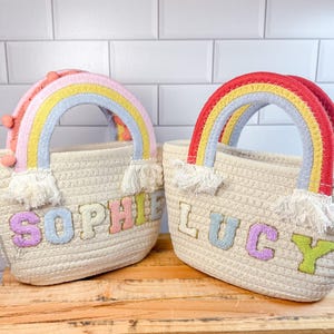Personalized girls rainbow purse, Custom name handbag, Kids little girl bag, First purse, toddler babies birthday gift, Flower girl basket