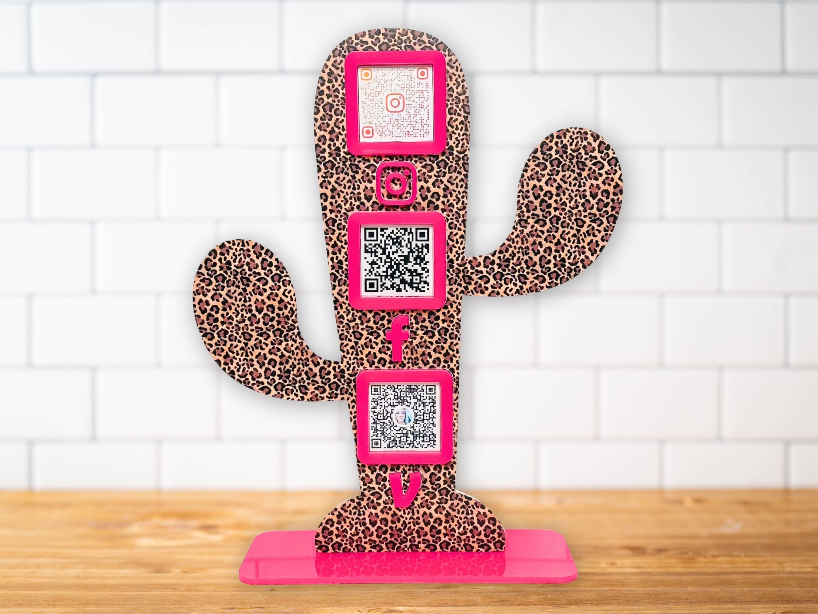Leopard Print Cactus QR Code Sign: Custom Acrylic Small Business ...