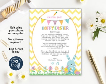 Easter Bunny Letter, Printable Letter From Easter Bunny, Easter Basket, Personalized Easter Bunny Letter to kids, Easter printable