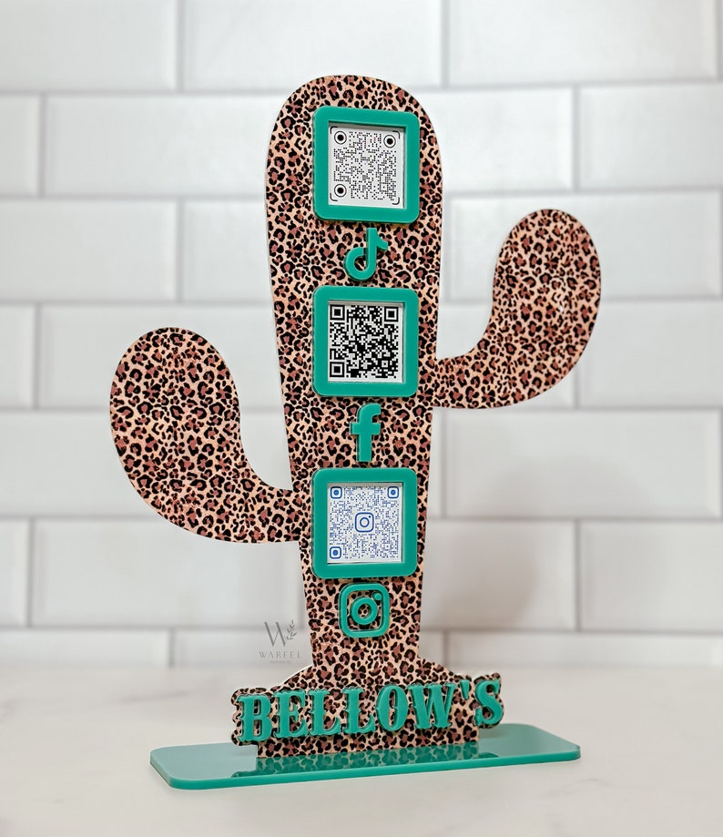 Leopard Print Cactus QR Code Sign: Custom Acrylic Small Business ...