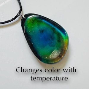 COLOR CHANGING - Worry Stone Shaped Necklace, Pocket or Keychain Pendant - Spacey Galaxy Temperature Dependent