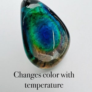 COLOR CHANGING - Spacey Galaxy - Worry Stone Shaped Necklace, Pocket or Keychain Pendant