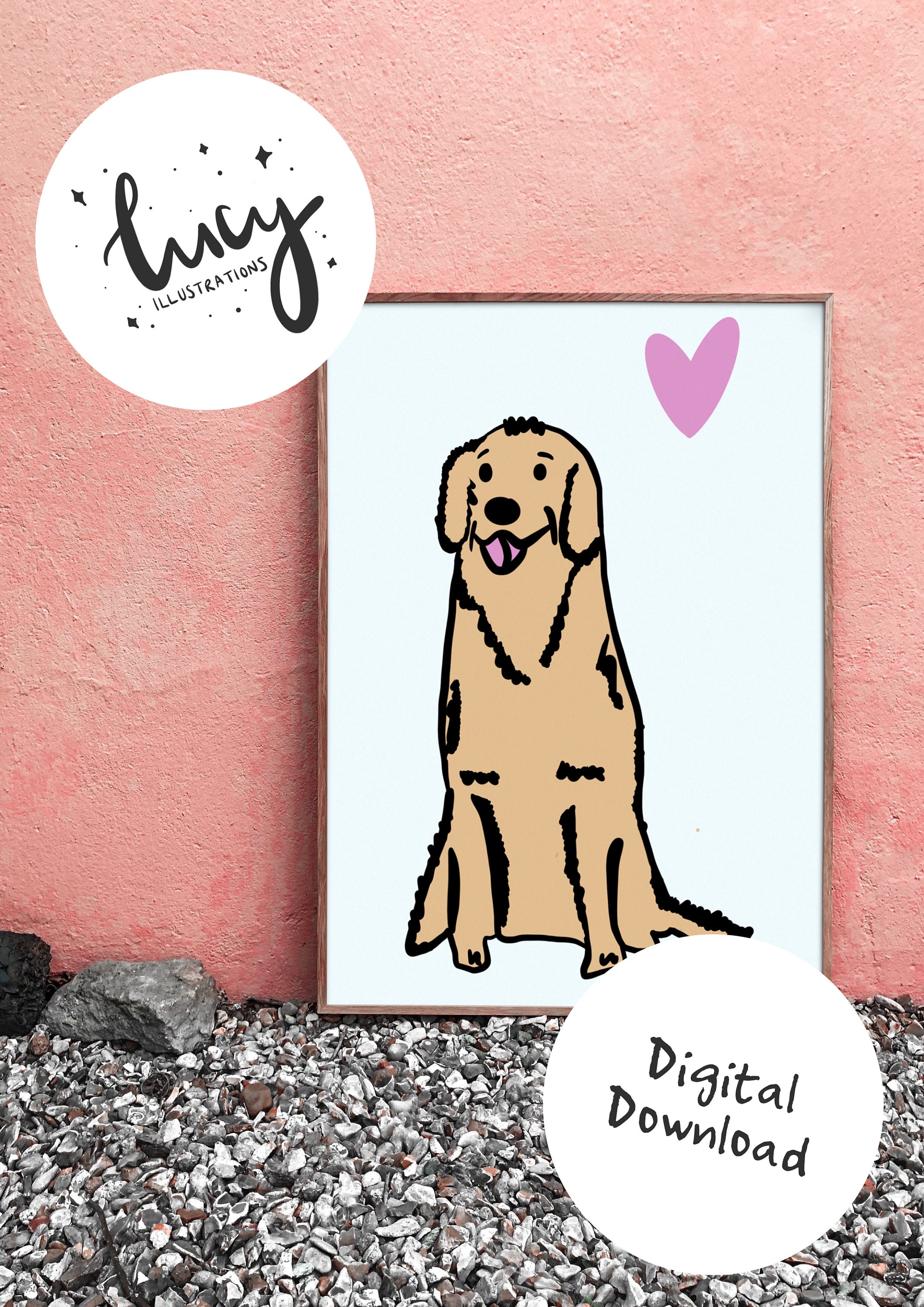 Golden Retriever Illustration Digital Print A4 Downloadable Etsy