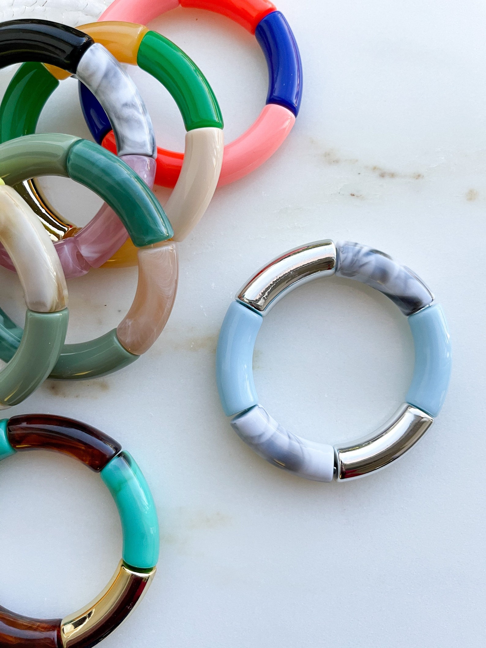Curved Tube Acrylic Bracelet Color Block Bamboo Acrylic Etsy